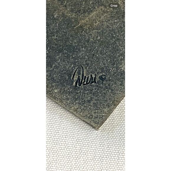 Vintage 80’s Richard NURI Pewter Earrings w/ Abalone Inlay Art Deco Style - Picture 7 of 7